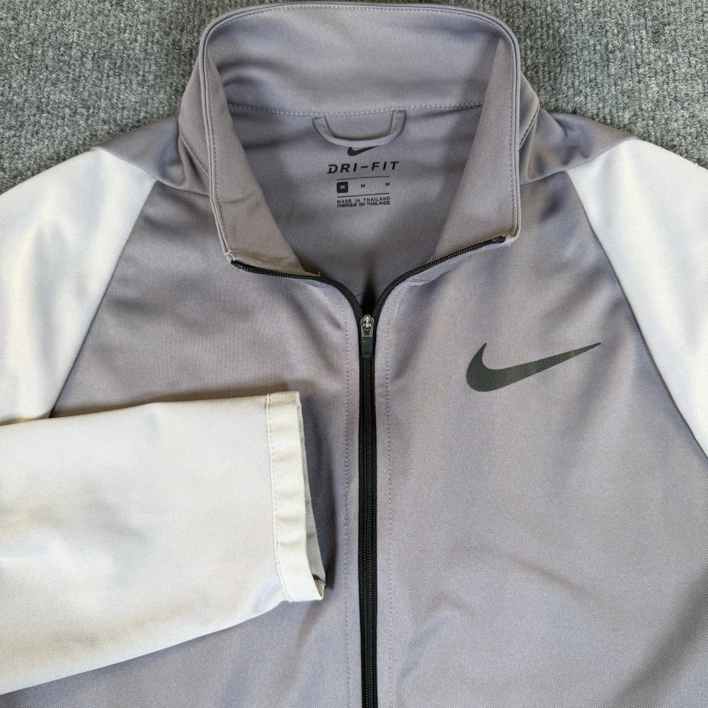 Nike Dri-FIT Mens Full Zip Jacket Grey Two Tone Training Mock Neck Medium #3095